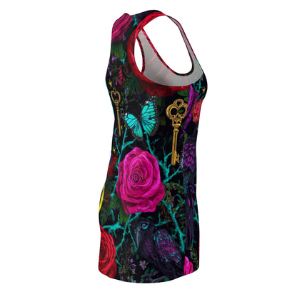 Racerback Dress — Gothic Floral Roses, Keys & Moon All-Over Print