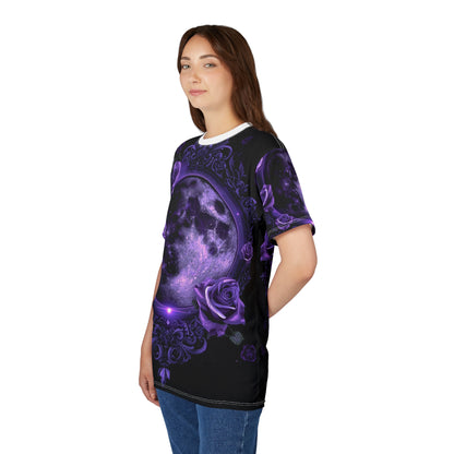 Purple Moon & Roses Tee — Gothic Floral Moonlight All-Over Print Shirt