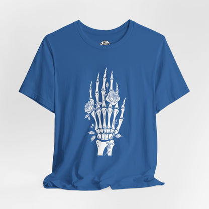 White Roses and Skeleton Hand  Gothic Graphic T-Shirt – Alt Aesthetic Poetic Goth Streetwear