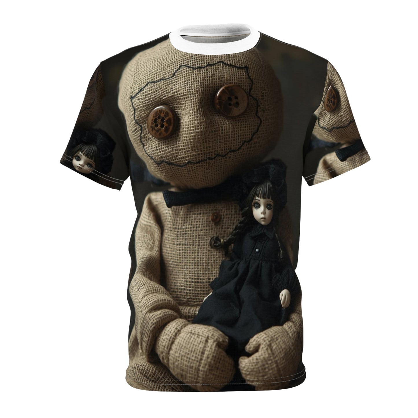 Gunny Sack Doll with Toy Gothic Doll | Horror All-Over Print T‑Shirt