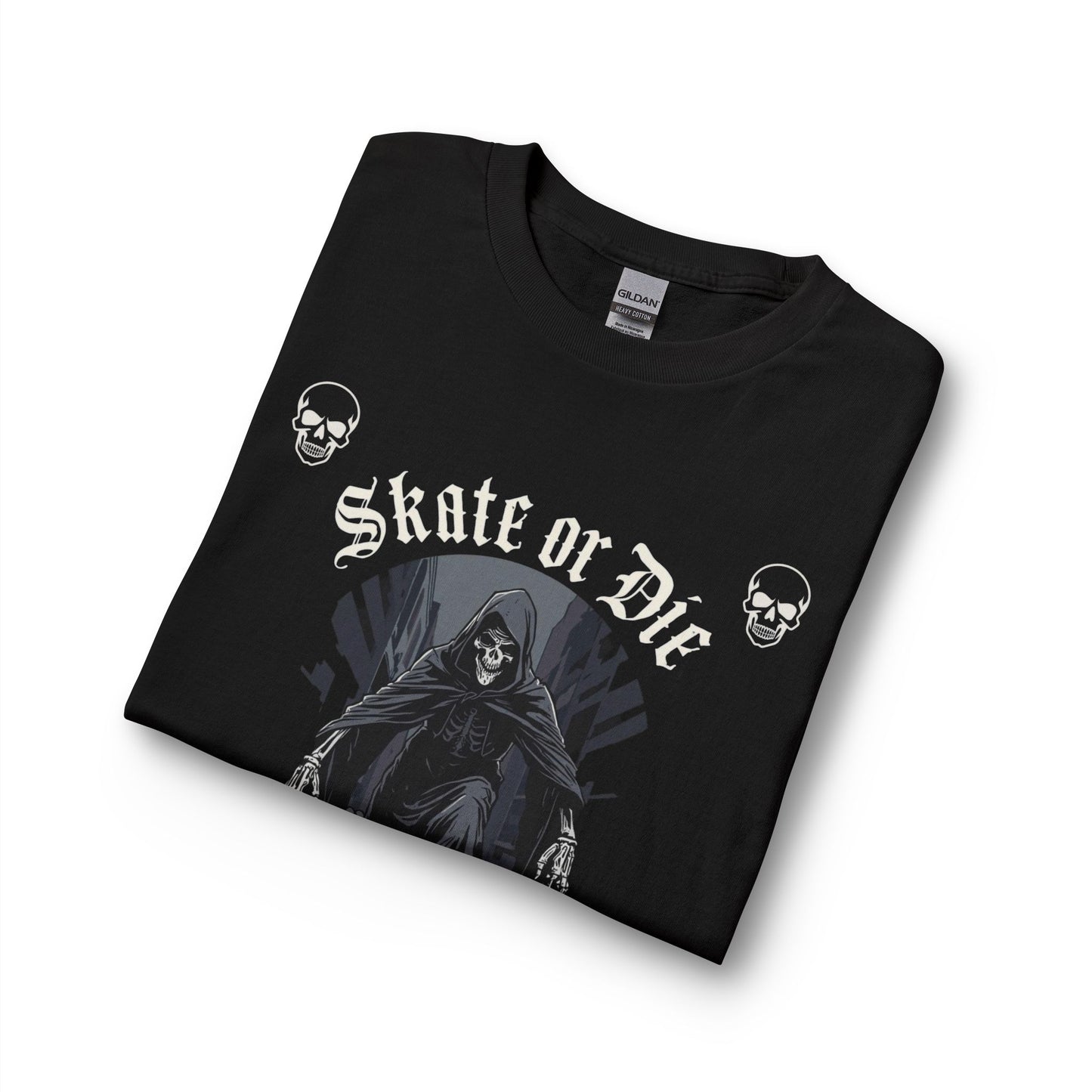 Skate or Die Long Sleeve Shirt — Gothic Skull Skateboard Tee