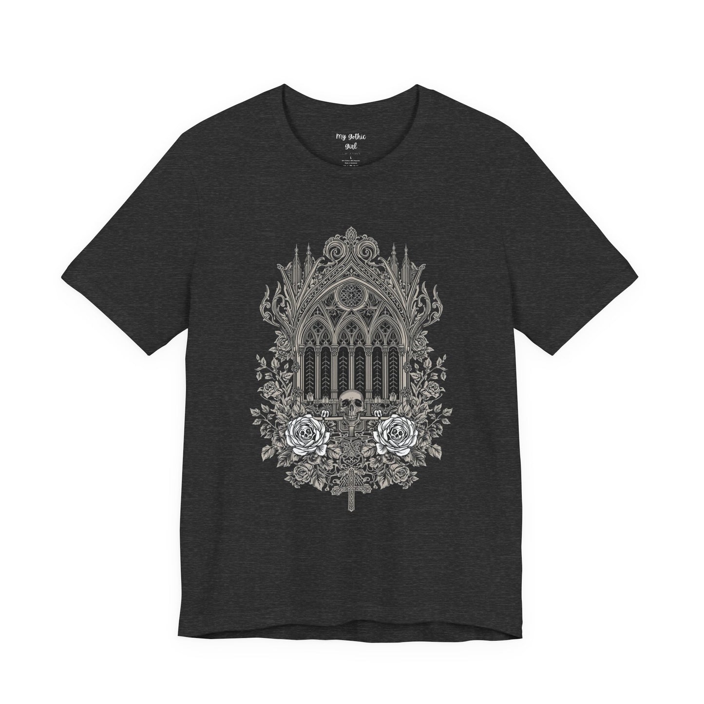 Gothic Cathedral Floral Tee — Intricate Rose Window Graphic T-Shirt