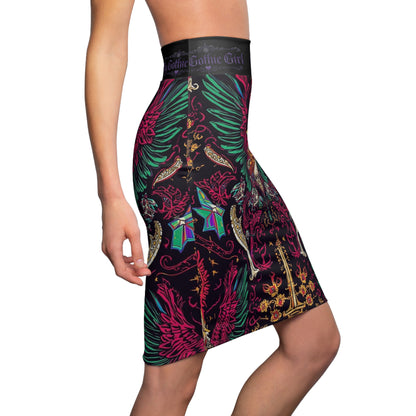 Gothic Skull Winged Crest Pencil Skirt – 'My Gothic Girl' AOP