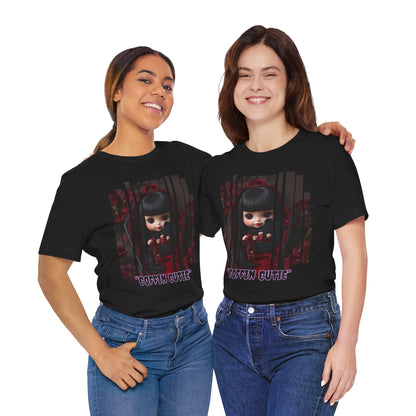 “Coffin Cutie” — cute Gothic doll peeking out from a small coffin Graphic T-Shirt – Alt Aesthetic Poetic Goth Street-wear