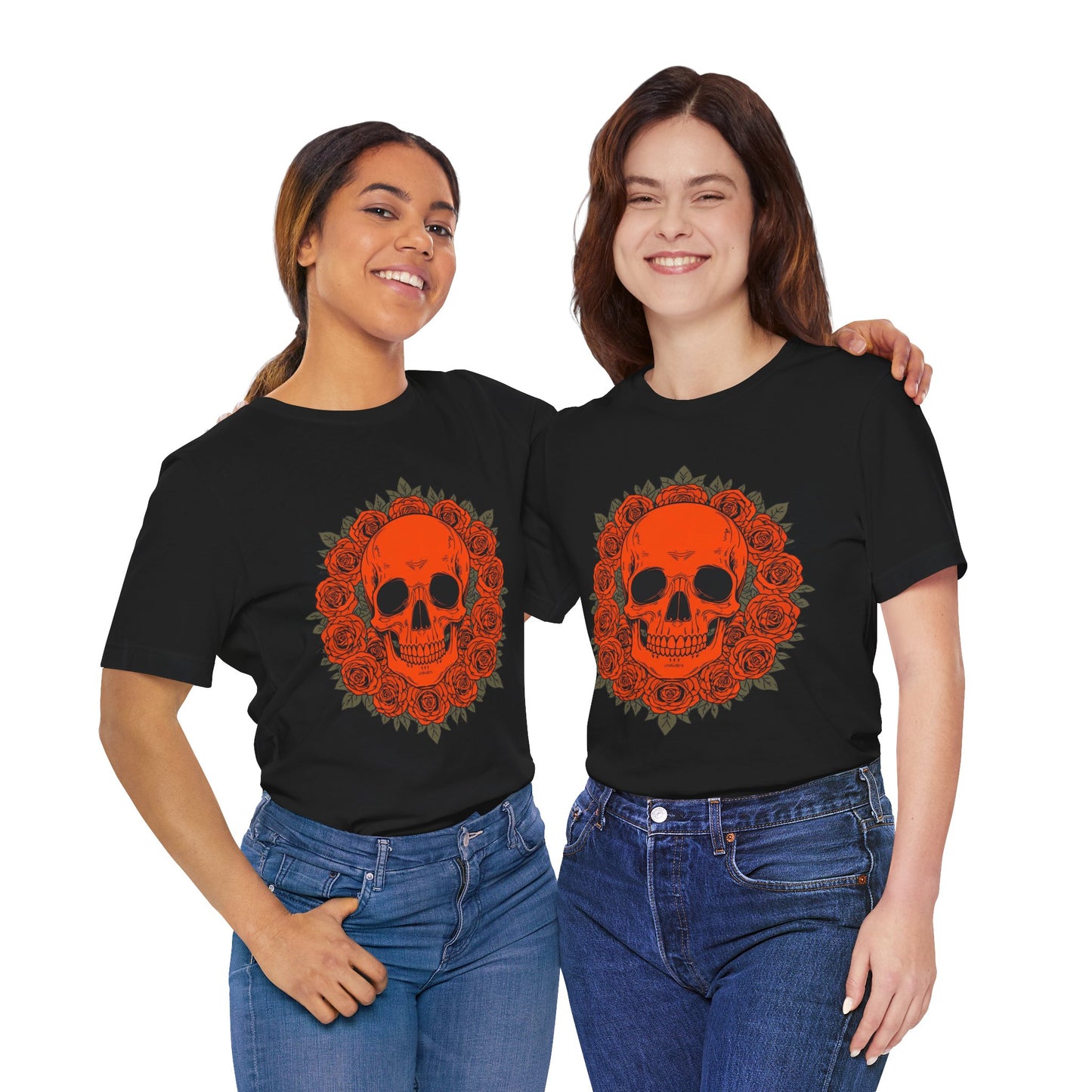 "ORANGE SKULL & ROSES"  Gothic Graphic T-Shirt – Alt Aesthetic Poetic Goth Streetwear