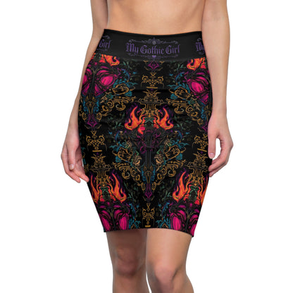 Gothic Flame Pencil Skirt — 'My Gothic Girl' Patterned AOP
