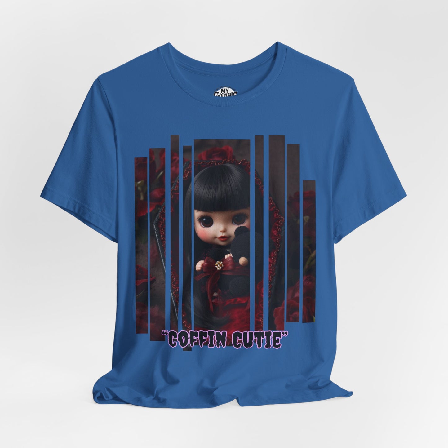“Coffin Cutie” — cute Gothic doll peeking out from a small coffin Graphic T-Shirt – Alt Aesthetic Poetic Goth Street-wear