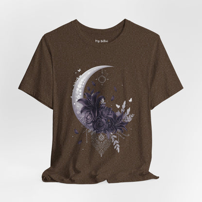 “Moonlit Bouquet & Sacred Soft Goth Symbol” Moonlit Bouquet Unisex Tee - Soft Goth Symbol Floral Design