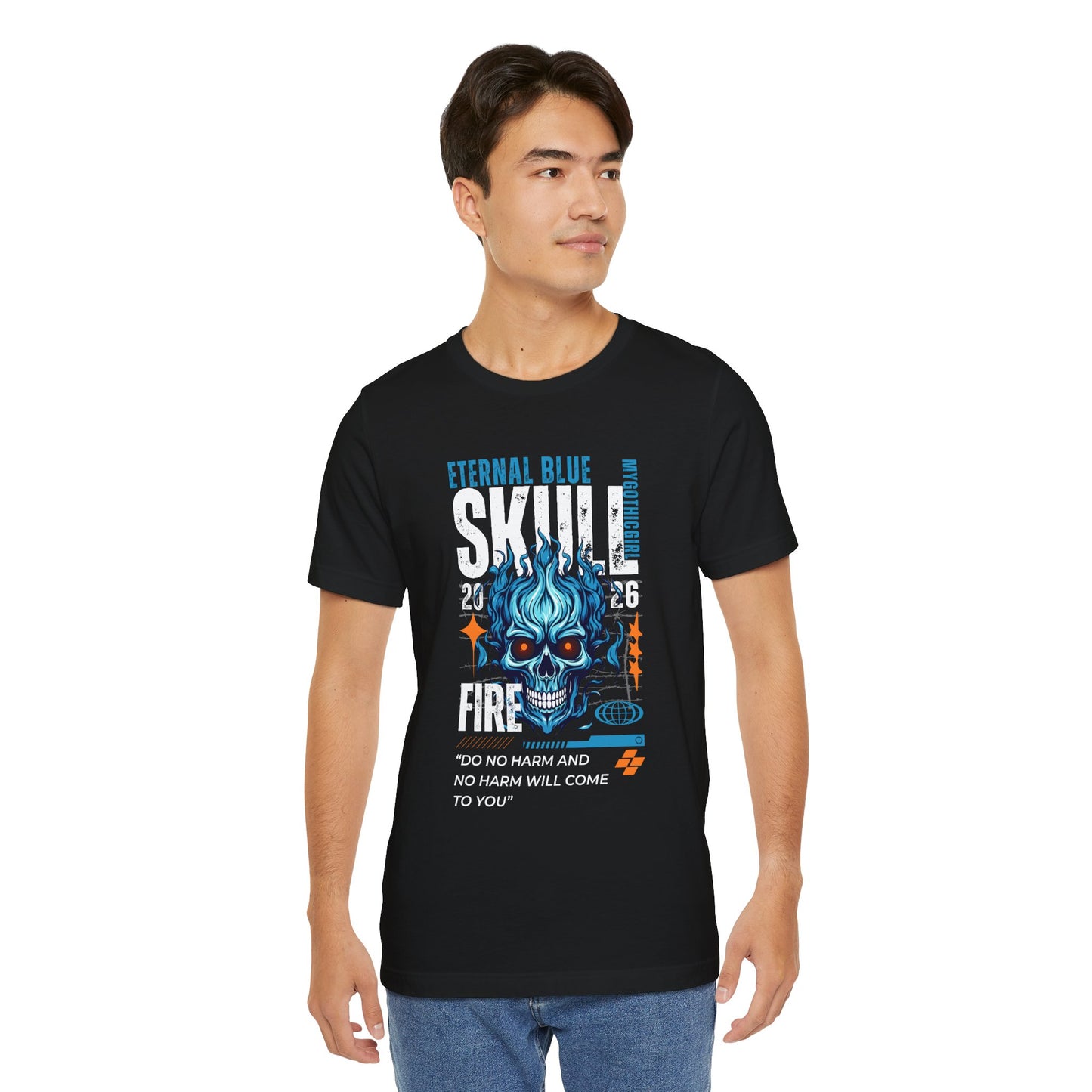 Eternal Blue Skull Flame Gothic Tee