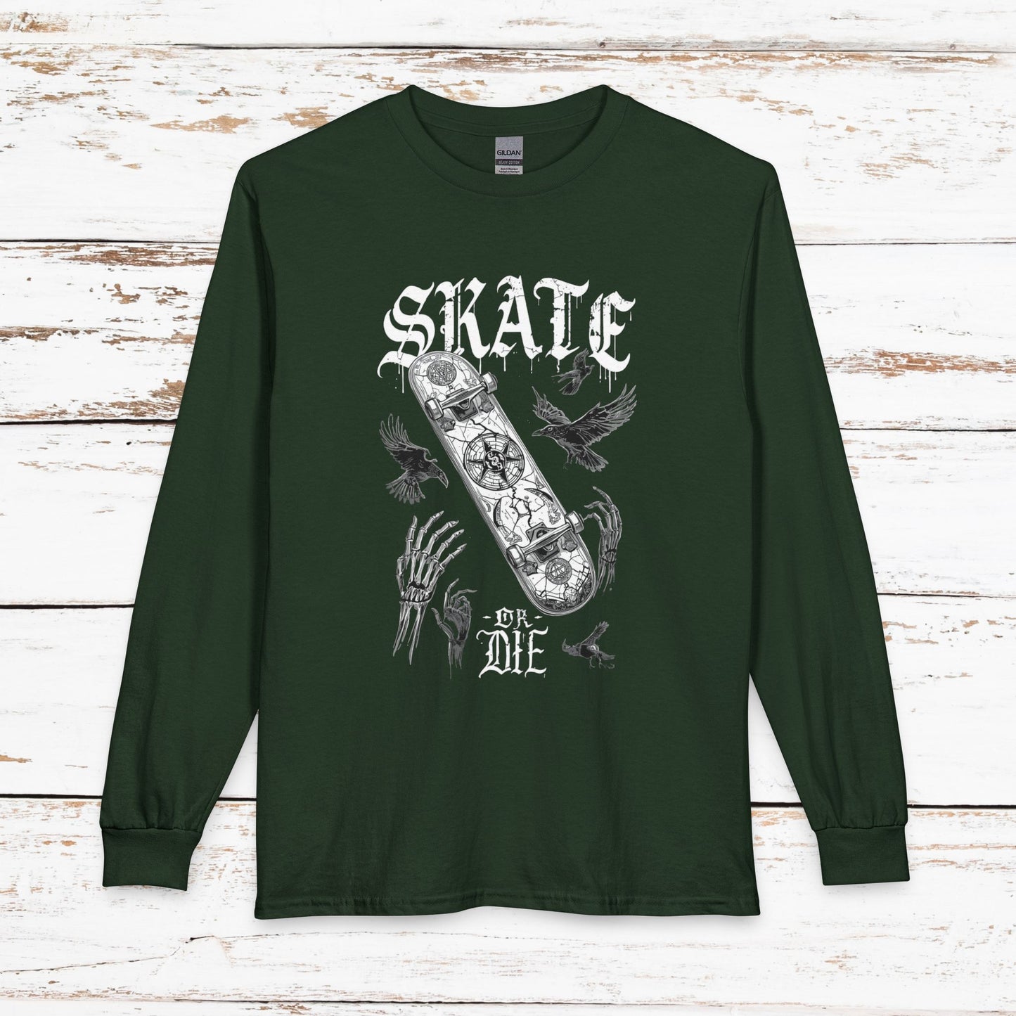 Gothic Skull Skateboard Long Sleeve Shirt — "Skate or Die" Occult Street Rebellion