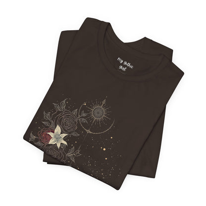 “Dark Floral Moon & Ornamental Geometry” T-Shirt Dark Floral Moon Ornamental Geometry Unisex Jersey Short Sleeve Tee