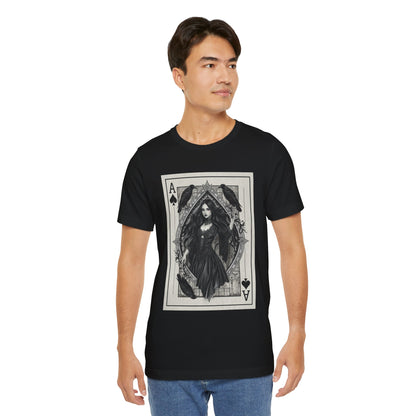 Ace of Spades Gothic Playing Card T‑Shirt — Dark Victorian Witch Illustration
