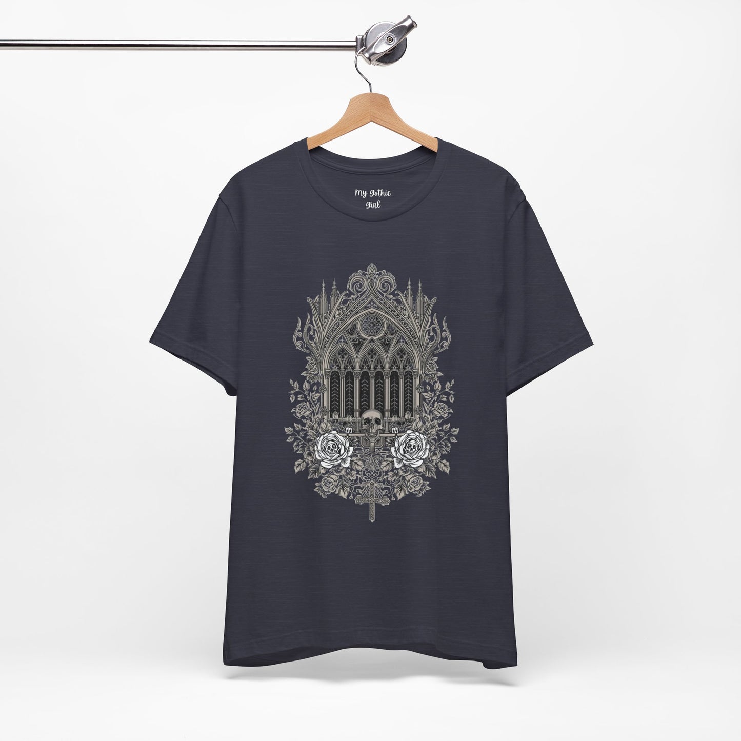 Gothic Cathedral Floral Tee — Intricate Rose Window Graphic T-Shirt