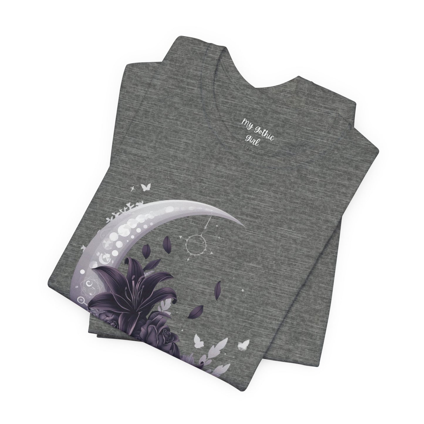 “Moonlit Bouquet & Sacred Soft Goth Symbol” Moonlit Bouquet Unisex Tee - Soft Goth Symbol Floral Design