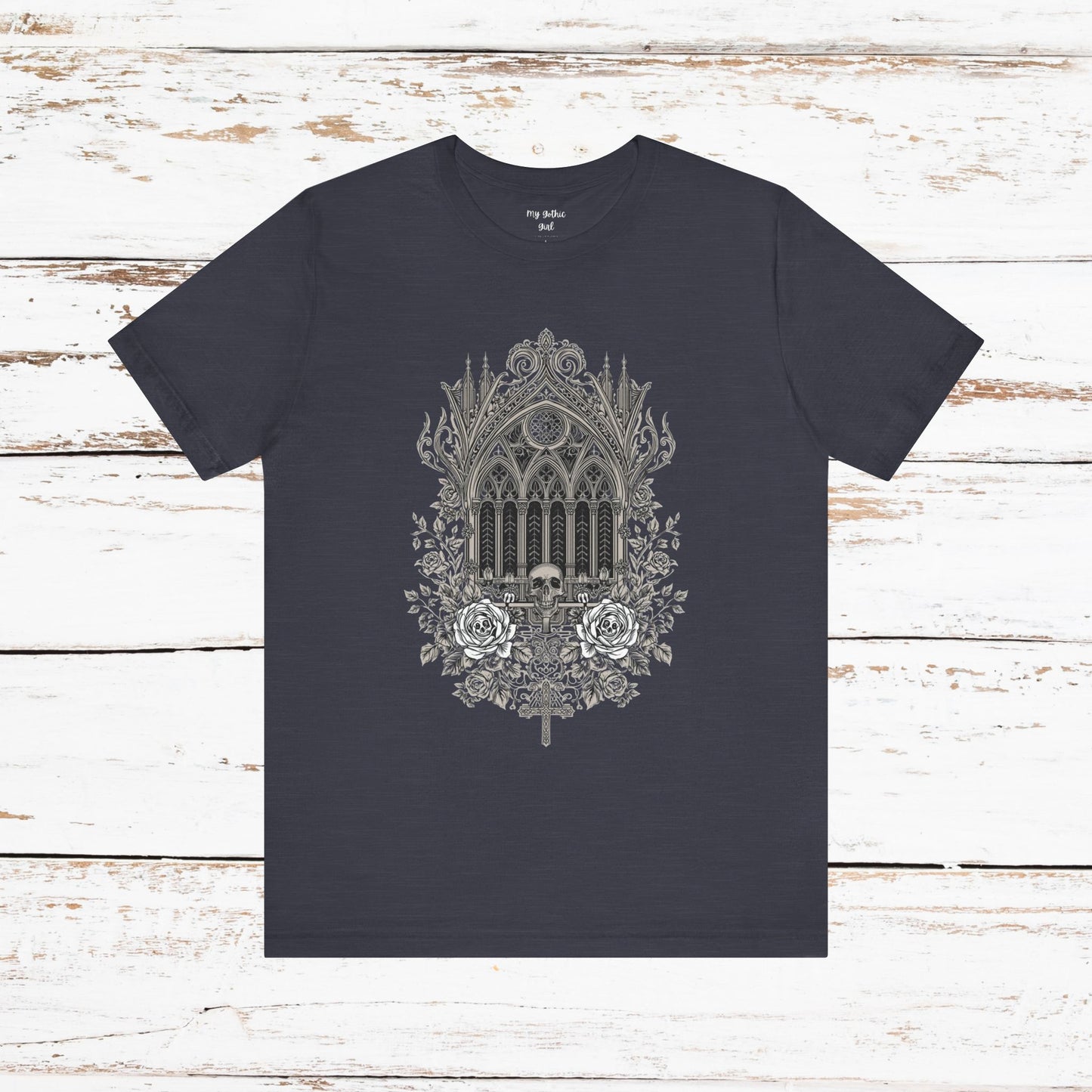 Gothic Cathedral Floral Tee — Intricate Rose Window Graphic T-Shirt