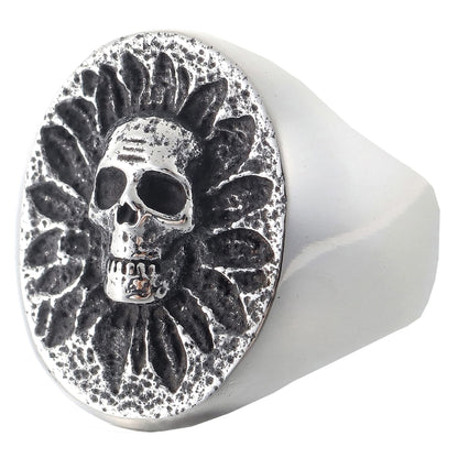 ZMY Home Stainless Steel Skull Ring with Leaf Design Gothic Death Jewelry Ring for Men Women(7)