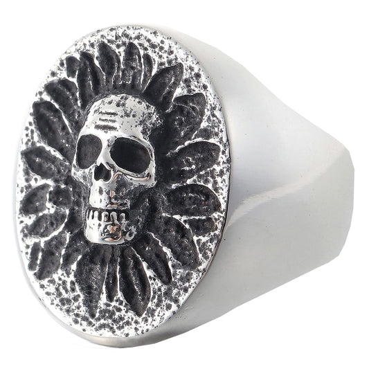 ZMY Home Stainless Steel Skull Ring with Leaf Design Gothic Death Jewelry Ring for Men Women(7)