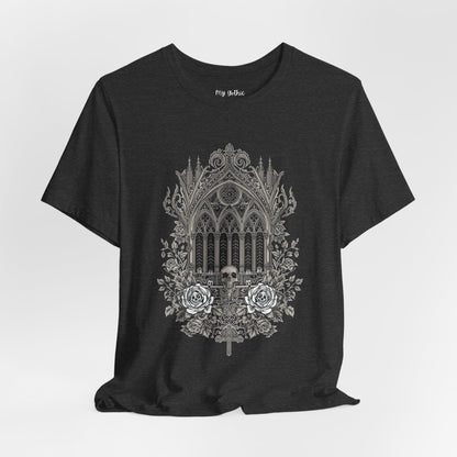 Gothic Cathedral Floral Tee — Intricate Rose Window Graphic T-Shirt