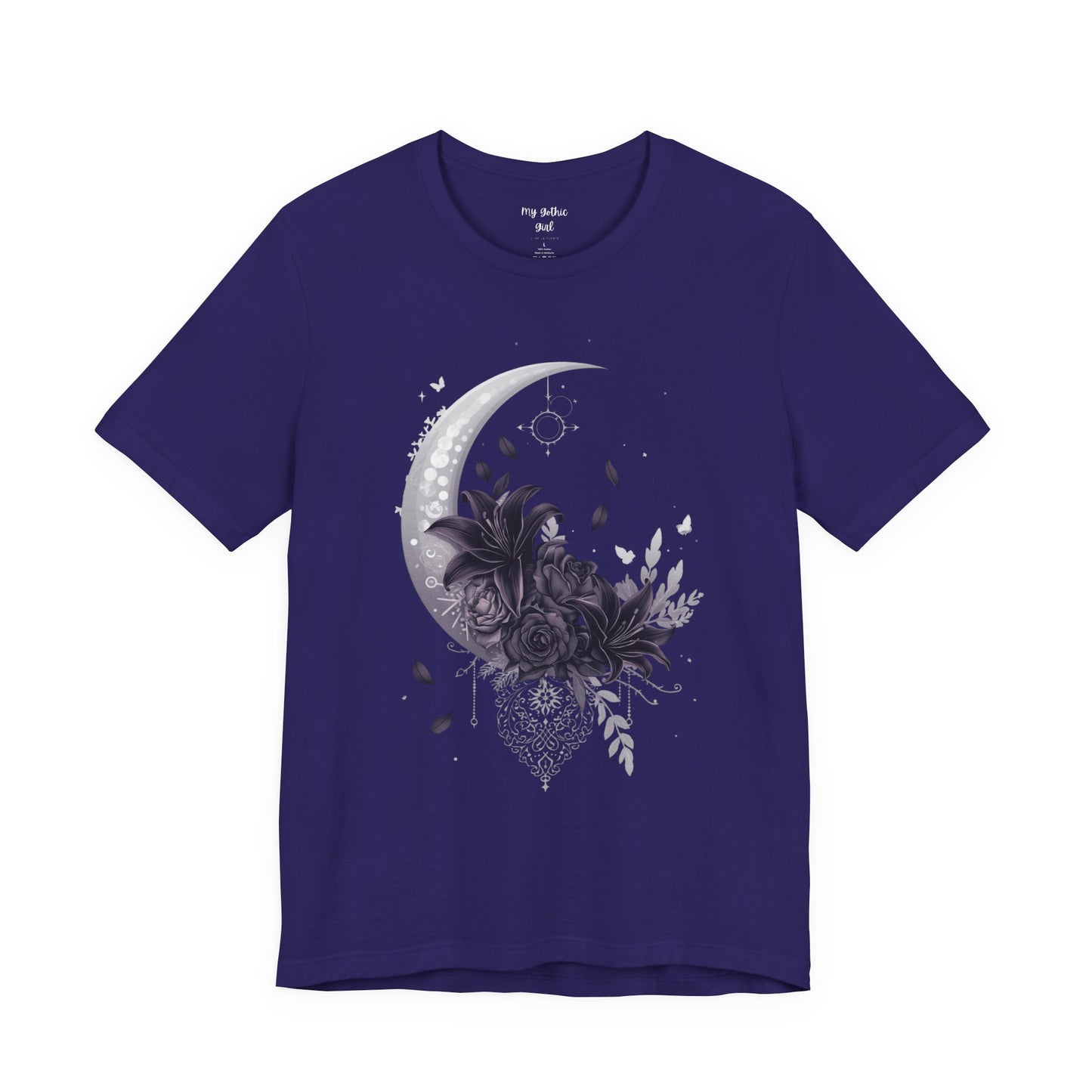 “Moonlit Bouquet & Sacred Soft Goth Symbol” Moonlit Bouquet Unisex Tee - Soft Goth Symbol Floral Design