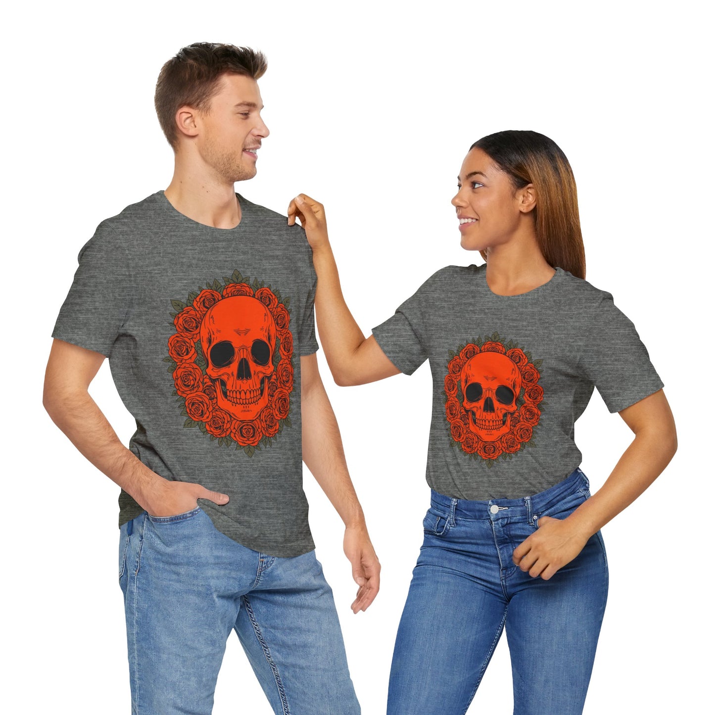 "ORANGE SKULL & ROSES"  Gothic Graphic T-Shirt – Alt Aesthetic Poetic Goth Streetwear