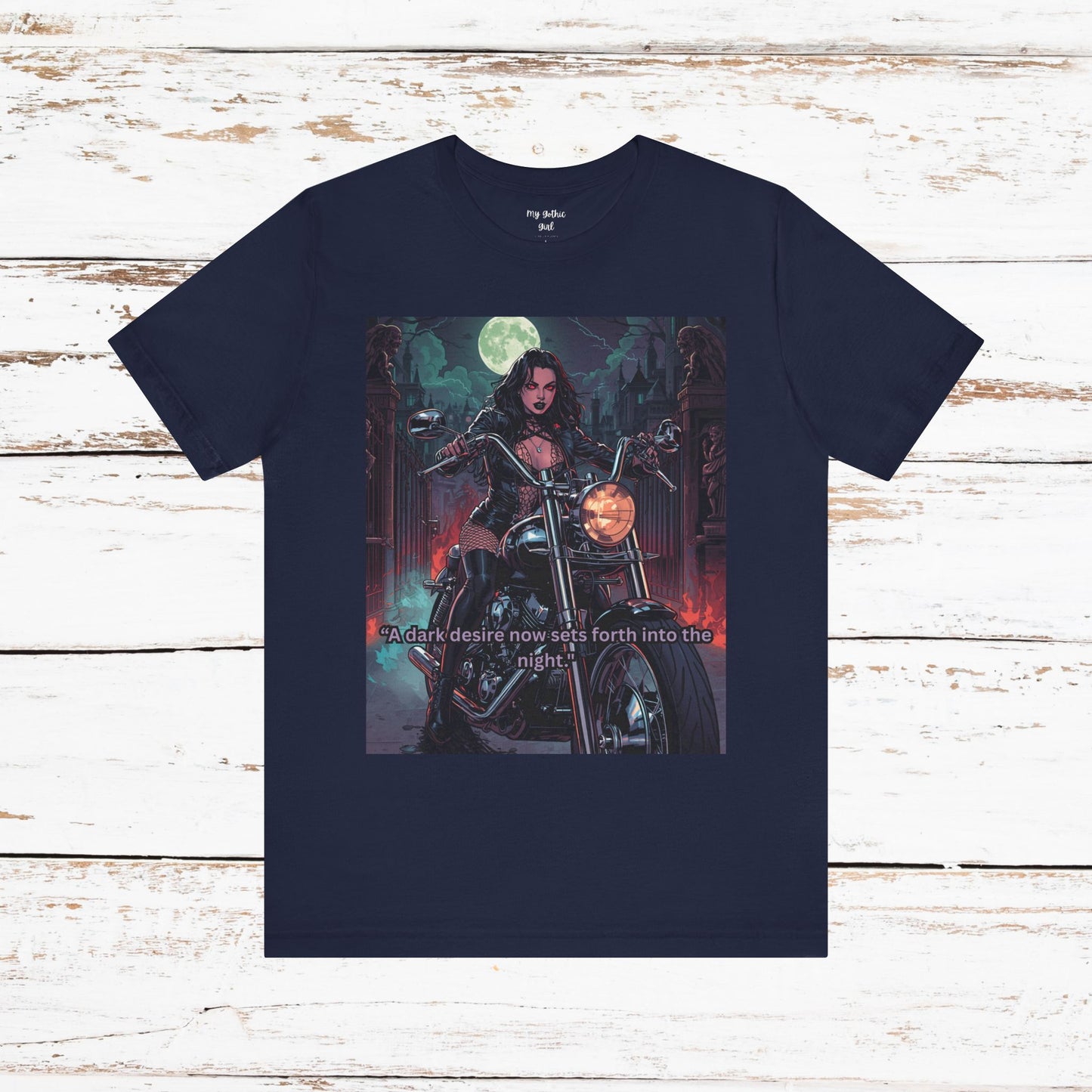 Dark Rider Motorcycle T-Shirt — "A dark desire now sets forth into the night" Gothic Tee