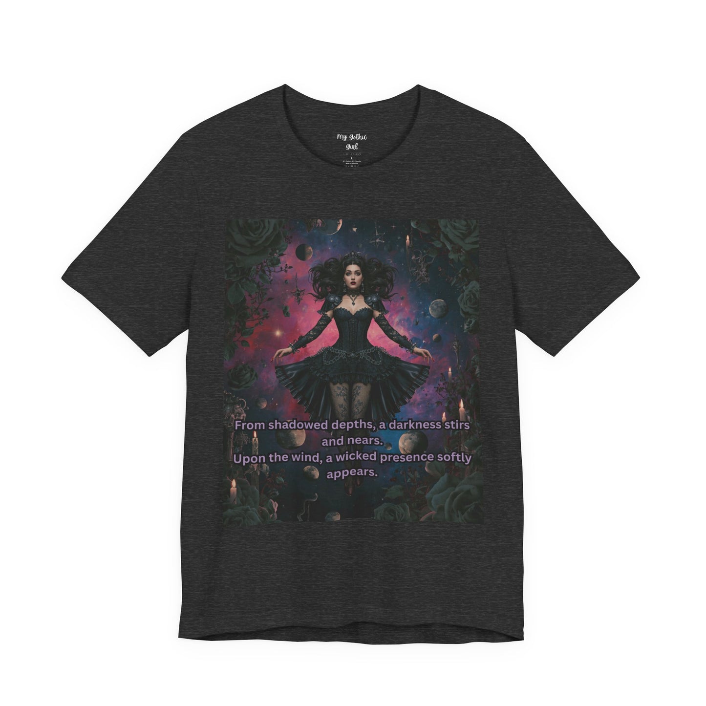 Gothic Sorceress Tee — "From shadowed depths..." Dark Fantasy Graphic T-Shirt