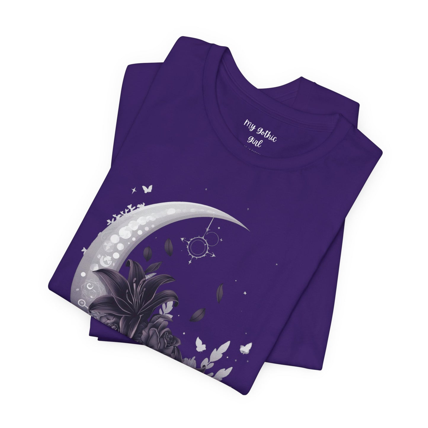 “Moonlit Bouquet & Sacred Soft Goth Symbol” Moonlit Bouquet Unisex Tee - Soft Goth Symbol Floral Design