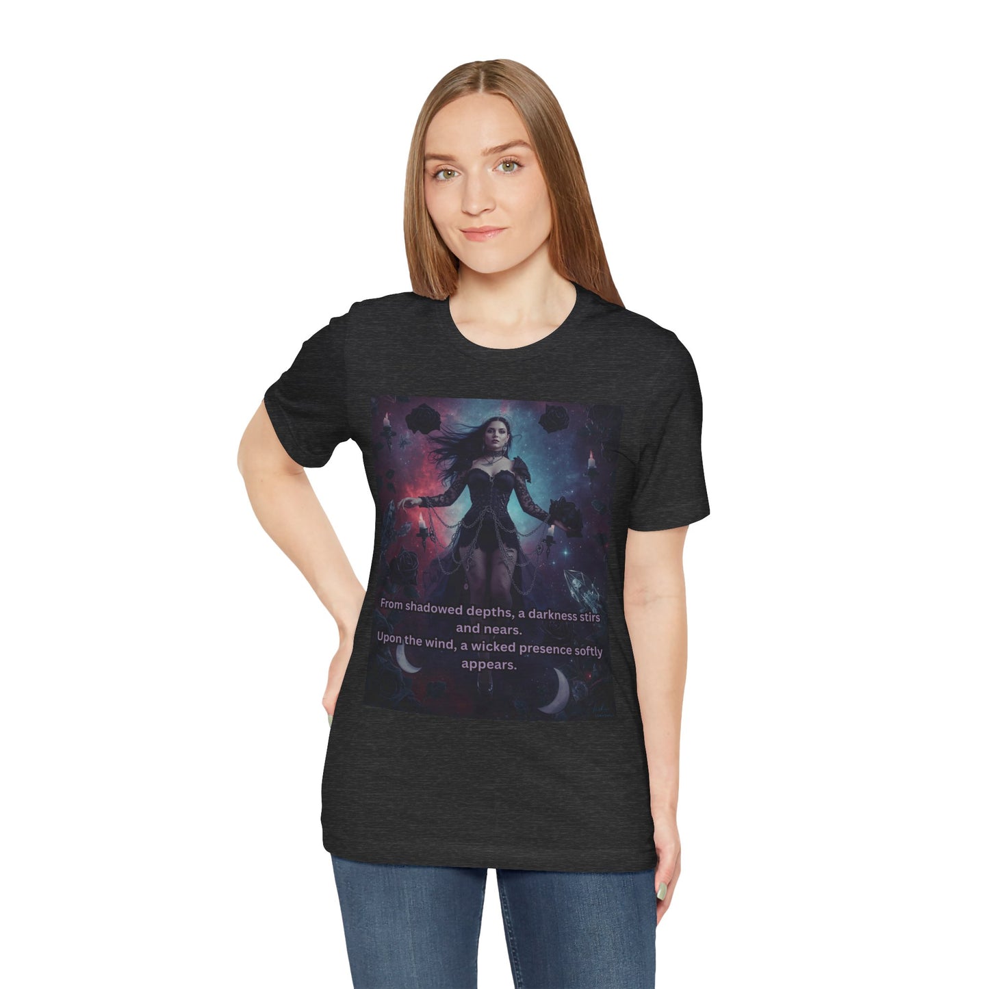 Fantasy Witch T‑Shirt — "From shadowed depths..." Mystical Gothic Tee
