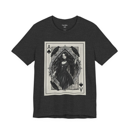 Ace of Spades Gothic Playing Card T‑Shirt — Dark Victorian Witch Illustration