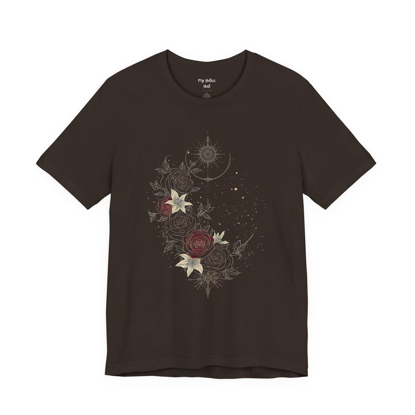 “Dark Floral Moon & Ornamental Geometry” T-Shirt Dark Floral Moon Ornamental Geometry Unisex Jersey Short Sleeve Tee