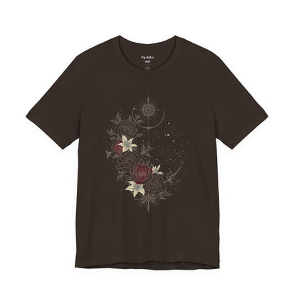 “Dark Floral Moon & Ornamental Geometry” T-Shirt Dark Floral Moon Ornamental Geometry Unisex Jersey Short Sleeve Tee