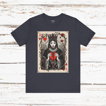 Queen of Hearts Playing Card T-Shirt — Gothic Rose Broken Heart Graphic Tee