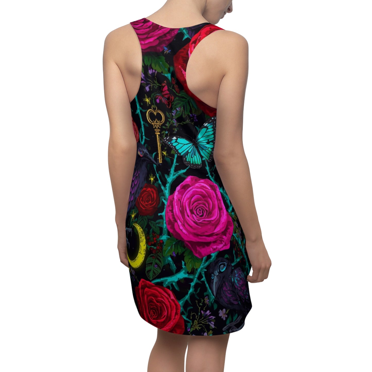 Racerback Dress — Gothic Floral Roses, Keys & Moon All-Over Print