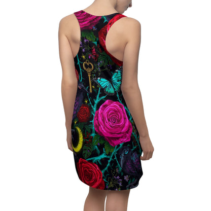 Racerback Dress — Gothic Floral Roses, Keys & Moon All-Over Print