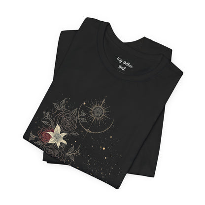 “Dark Floral Moon & Ornamental Geometry” T-Shirt Dark Floral Moon Ornamental Geometry Unisex Jersey Short Sleeve Tee