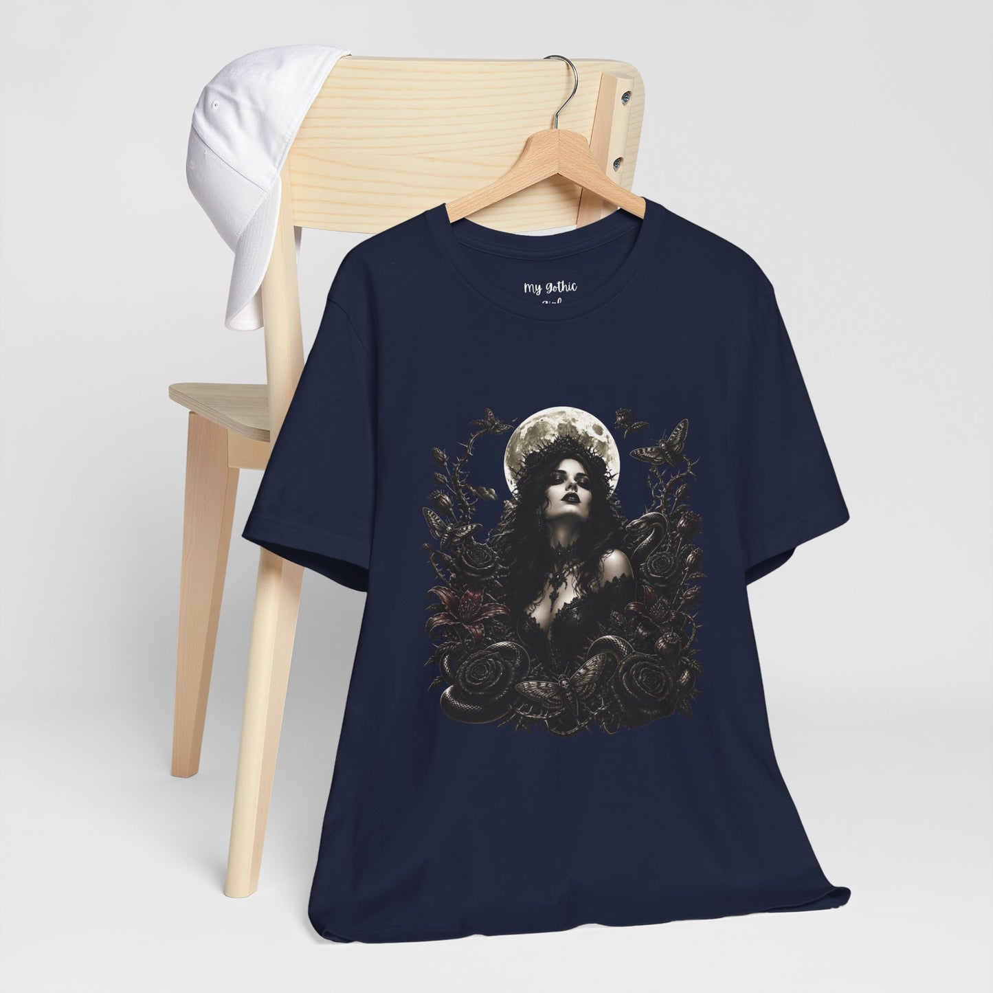 Gothic Moon Goddess Tee – Dark Floral Occult Graphic T-Shirt
