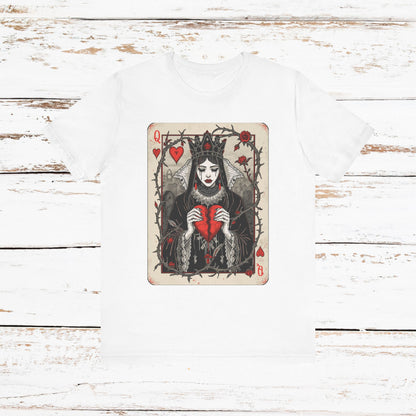 Queen of Hearts Playing Card T-Shirt — Gothic Rose Broken Heart Graphic Tee
