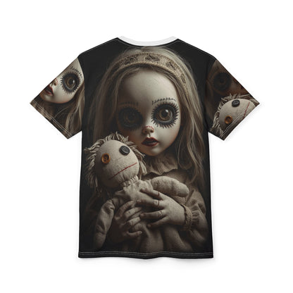 Gunny Sack Doll with Toy Gothic Doll | Horror All-Over Print T‑Shirt