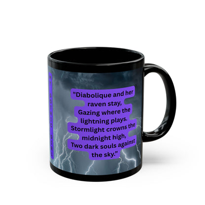 "Diabolique Mistress of Illumination Black 11 oz Mug – “Mystical Gothic witch coffee mug adorned with dark, enchanting design.”