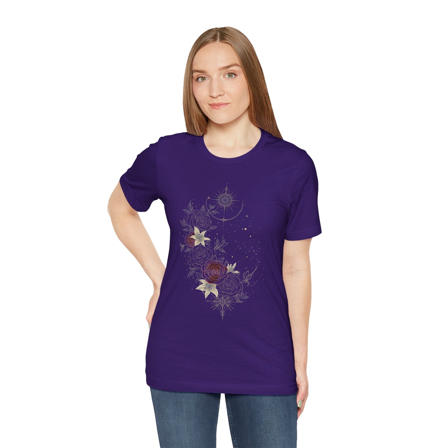 “Dark Floral Moon & Ornamental Geometry” T-Shirt Dark Floral Moon Ornamental Geometry Unisex Jersey Short Sleeve Tee