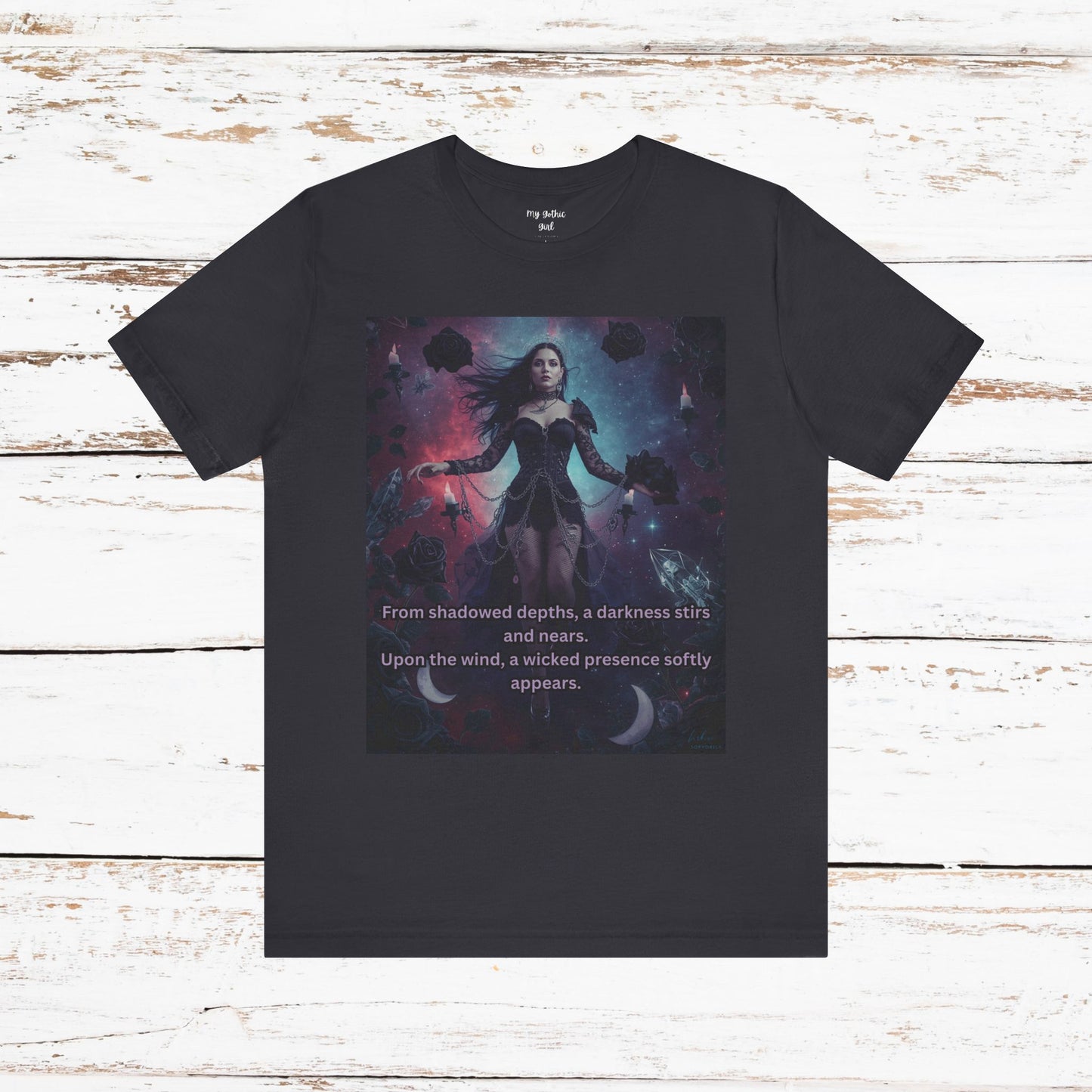 Fantasy Witch T‑Shirt — "From shadowed depths..." Mystical Gothic Tee