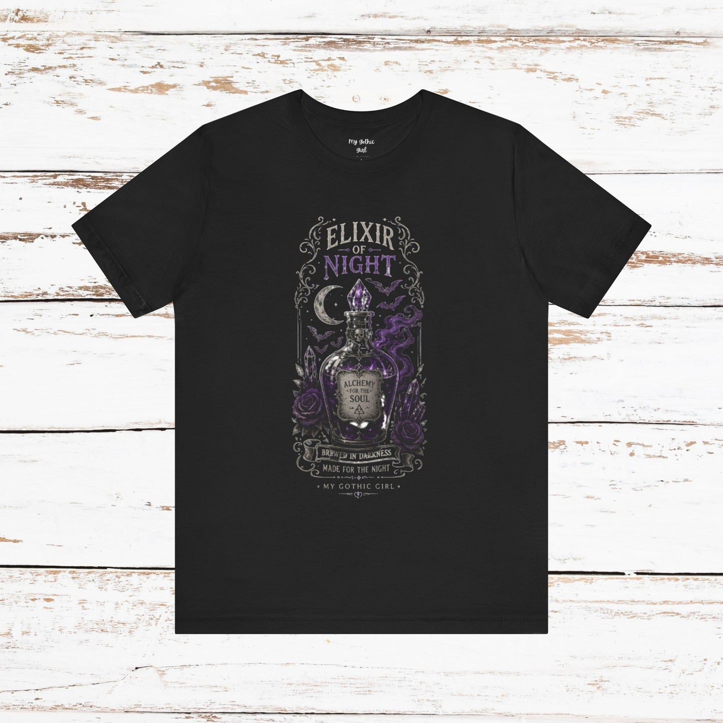 "Elixir of Night - Alchemy for the Soul" Gothic Design Short Sleeve T Shirt