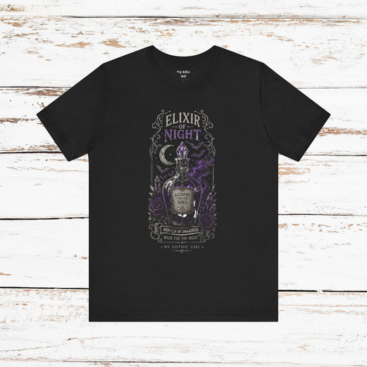 "Elixir of Night - Alchemy for the Soul" Gothic Design Short Sleeve T Shirt