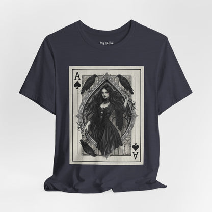 Ace of Spades Gothic Playing Card T‑Shirt — Dark Victorian Witch Illustration
