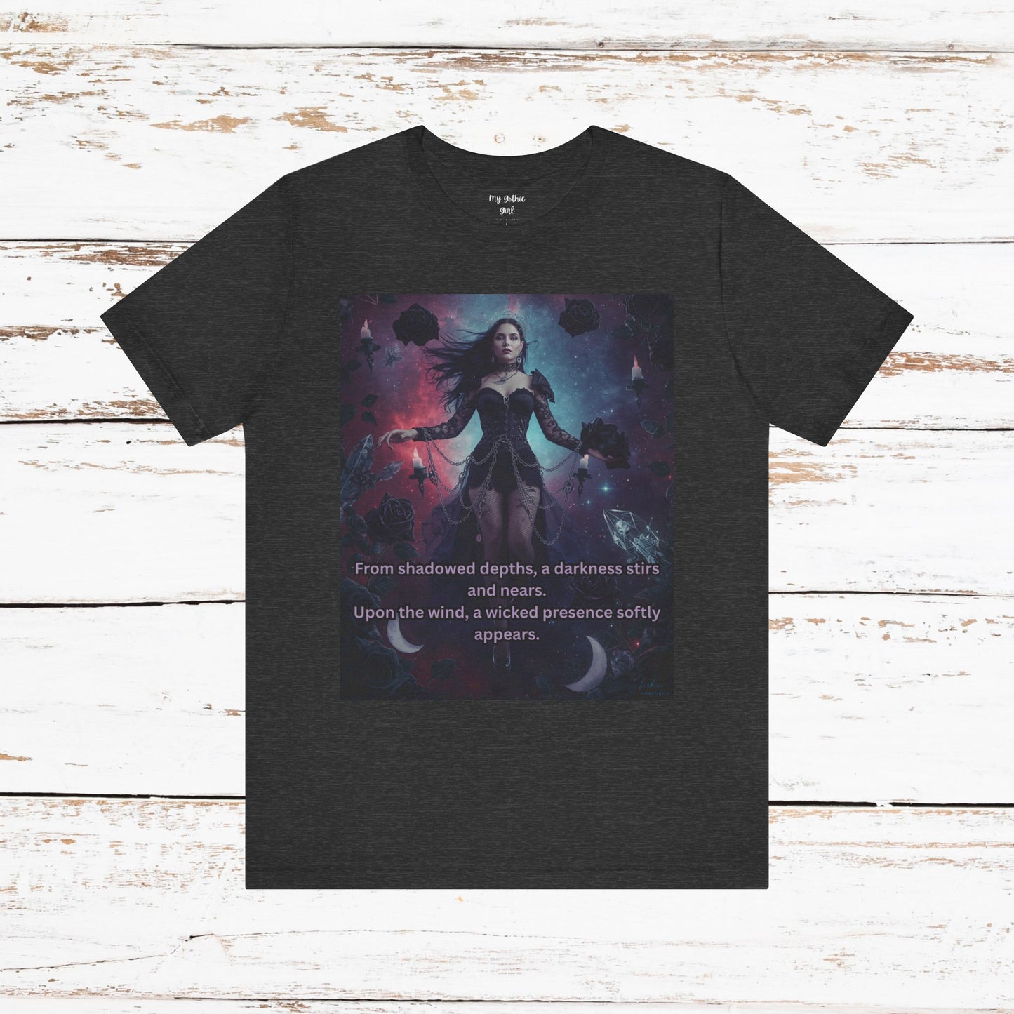 Fantasy Witch T‑Shirt — "From shadowed depths..." Mystical Gothic Tee