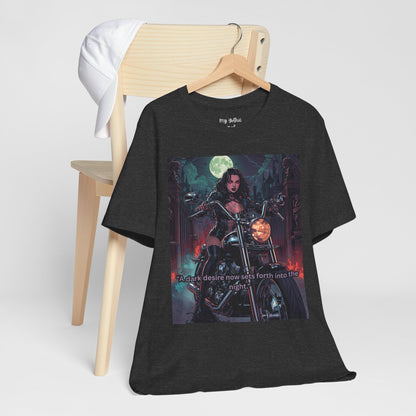 Dark Rider Motorcycle T-Shirt — "A dark desire now sets forth into the night" Gothic Tee