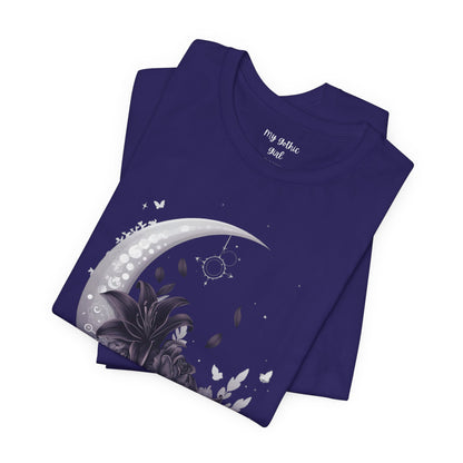 “Moonlit Bouquet & Sacred Soft Goth Symbol” Moonlit Bouquet Unisex Tee - Soft Goth Symbol Floral Design