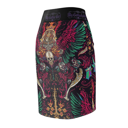 Gothic Skull Winged Crest Pencil Skirt – 'My Gothic Girl' AOP