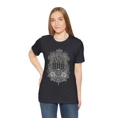 Gothic Cathedral Floral Tee — Intricate Rose Window Graphic T-Shirt