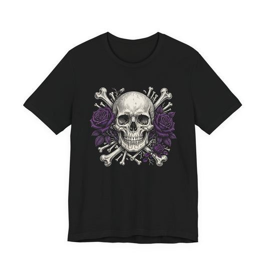 Gothic Skull and Purple Roses T-Shirt
